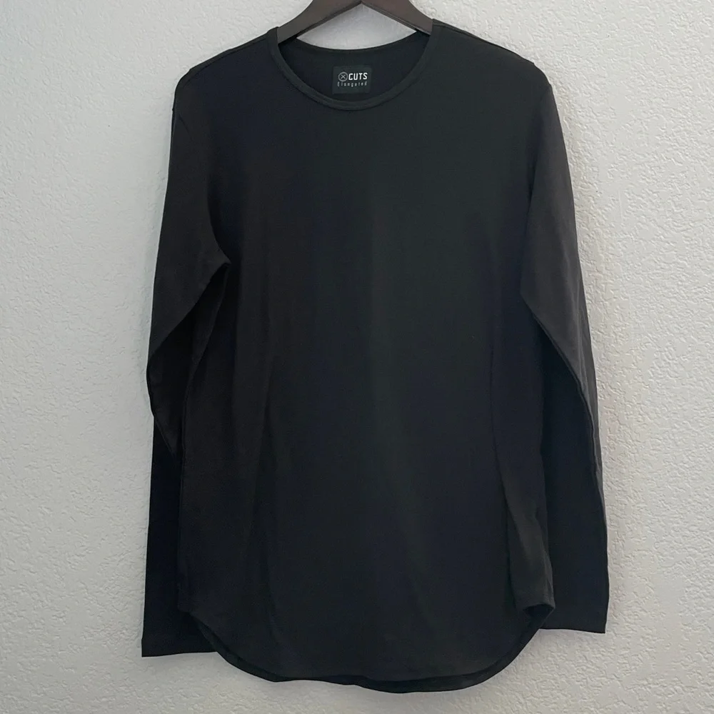 Nwot CUTS Long Sleeve Crew Elongated Shirt Black - Picture 4 of 8